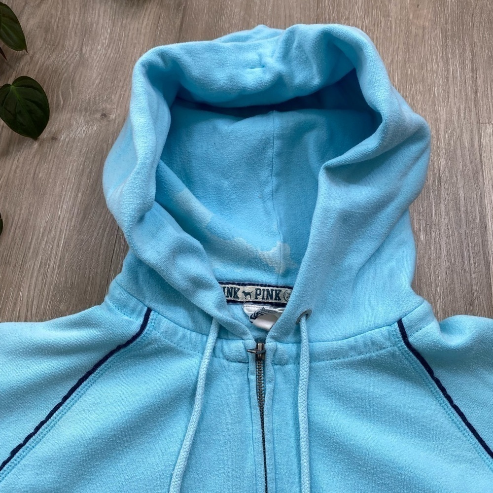 Vintage Y2K 00βs 08β PINK Victoria's Secret Light Blue Peace Sign Zip Up Hoodie - Picture 11 of 16
